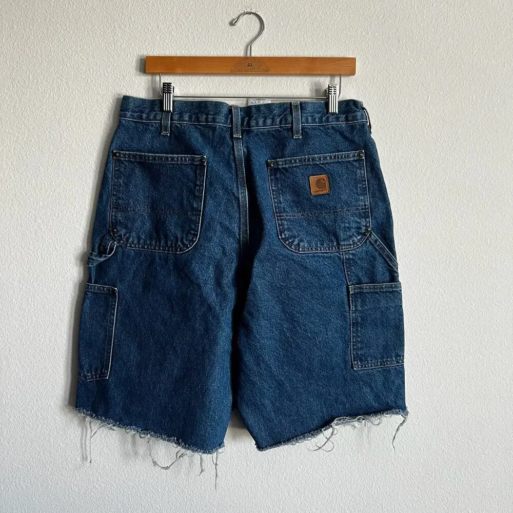 Carhartt denim blue jean double knee work wear carpenter shorts